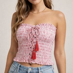 American Eagle Strapless Red And White Crop Top Size XL